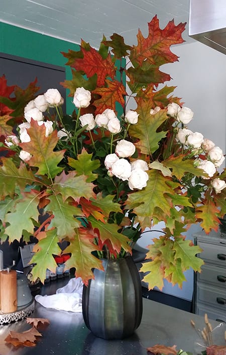 Herbstfarben-Herbstblumen-Ahornblätter